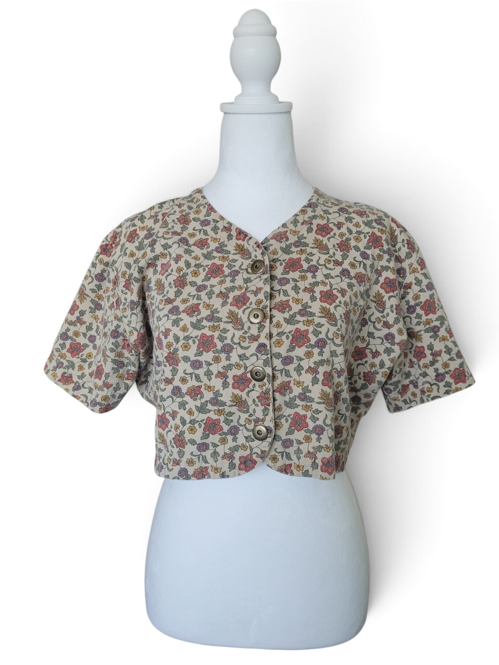 Vintage Cropped Floral Button-Up Shacket Jacket Cottagecore 80s 90s Granny